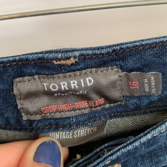 Torrid Dark Blue Crop High-Rise Flare Vintage Stretch Jeans - Picture 8 of 9
